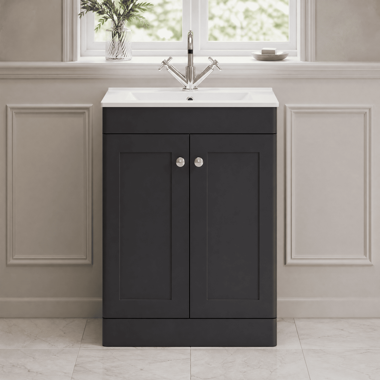 [BFCL1425C] Swynnerton Traditional 2 Door Floor Standing Vanity Basin Unit with 1 Tap Hole Minimalist Ceramic Basin, Choice of Size and Colour
