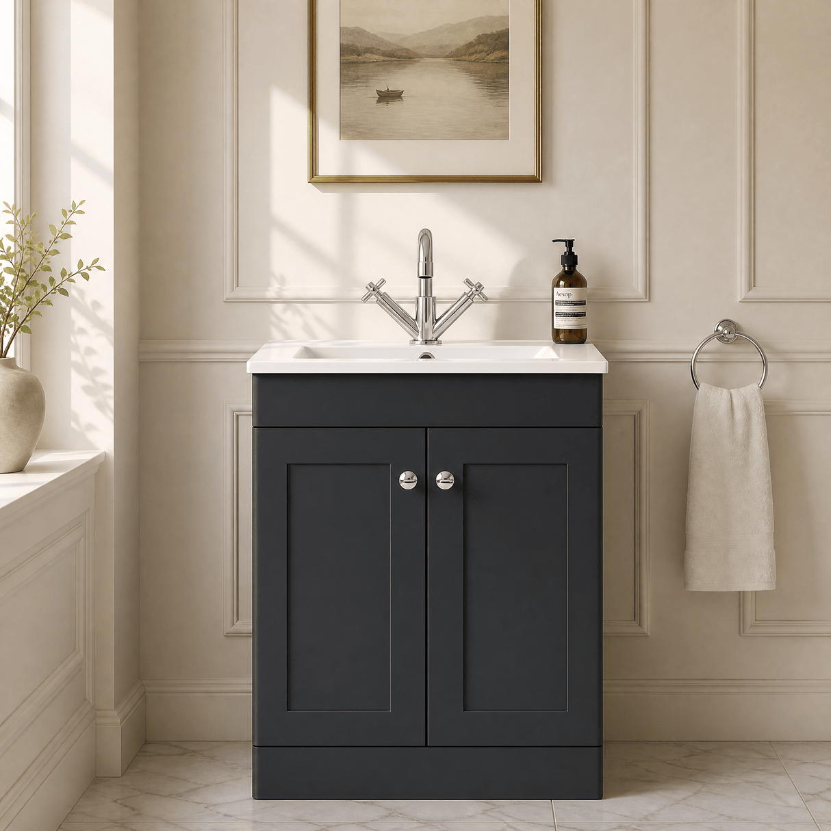 [BFCL1425C] Swynnerton Traditional 2 Door Floor Standing Vanity Basin Unit with 1 Tap Hole Minimalist Ceramic Basin, Choice of Size and Colour - Silo