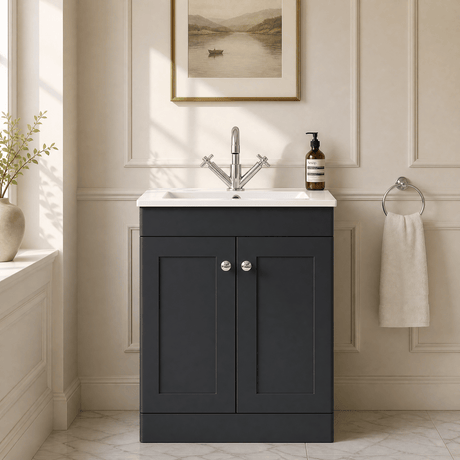 [BFCL1425C] Swynnerton Traditional 2 Door Floor Standing Vanity Basin Unit with 1 Tap Hole Minimalist Ceramic Basin, Choice of Size and Colour - Silo