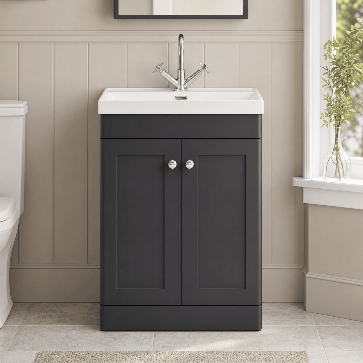 [BFCL1425E] Swynnerton Traditional 2 Door Floor Standing Vanity Unit with Thin Edge Basin, Choice of Size and Colour