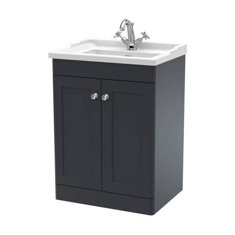 [BFCL1425F] Swynnerton Traditional 2 Door Floor Standing Vanity Unit with Basin, Dark Grey, 600mm - Cutout