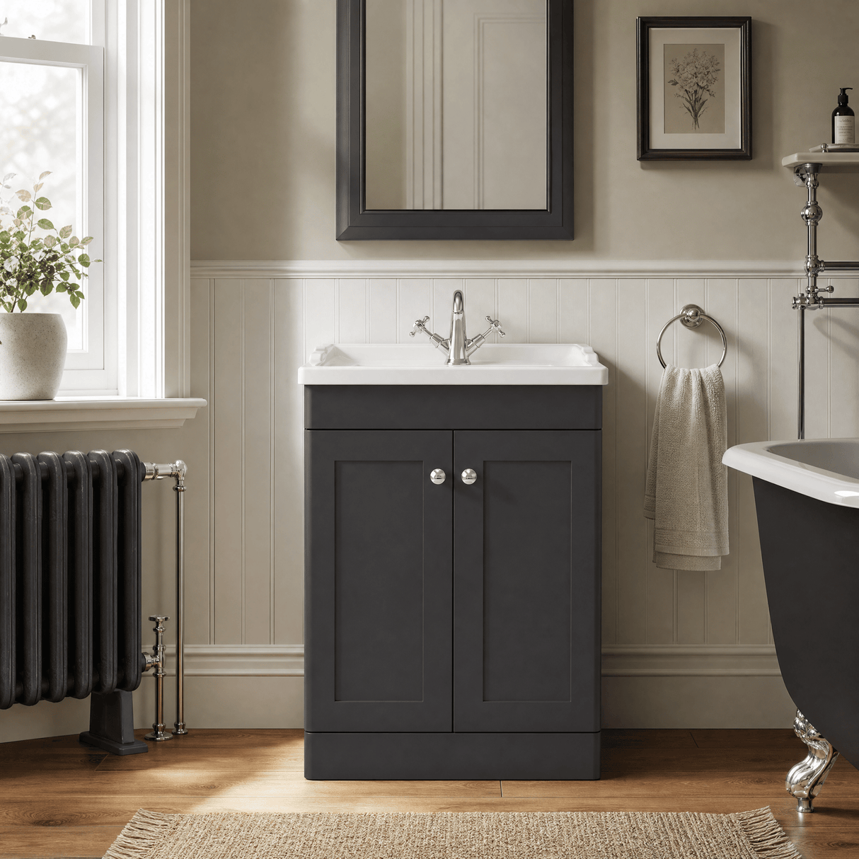 [BFCL1425F] Swynnerton Traditional 2 Door Floor Standing Vanity Basin Unit with 1 Tap Hole Traditional Ceramic Basin, Choice of Size and Colour