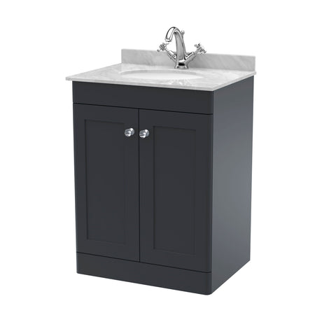 [BFCL1425GR1] Swynnerton Traditional 2 Door Floor Standing Vanity Unit with Marble Basin, Dark Grey, 600mm - Cutout
