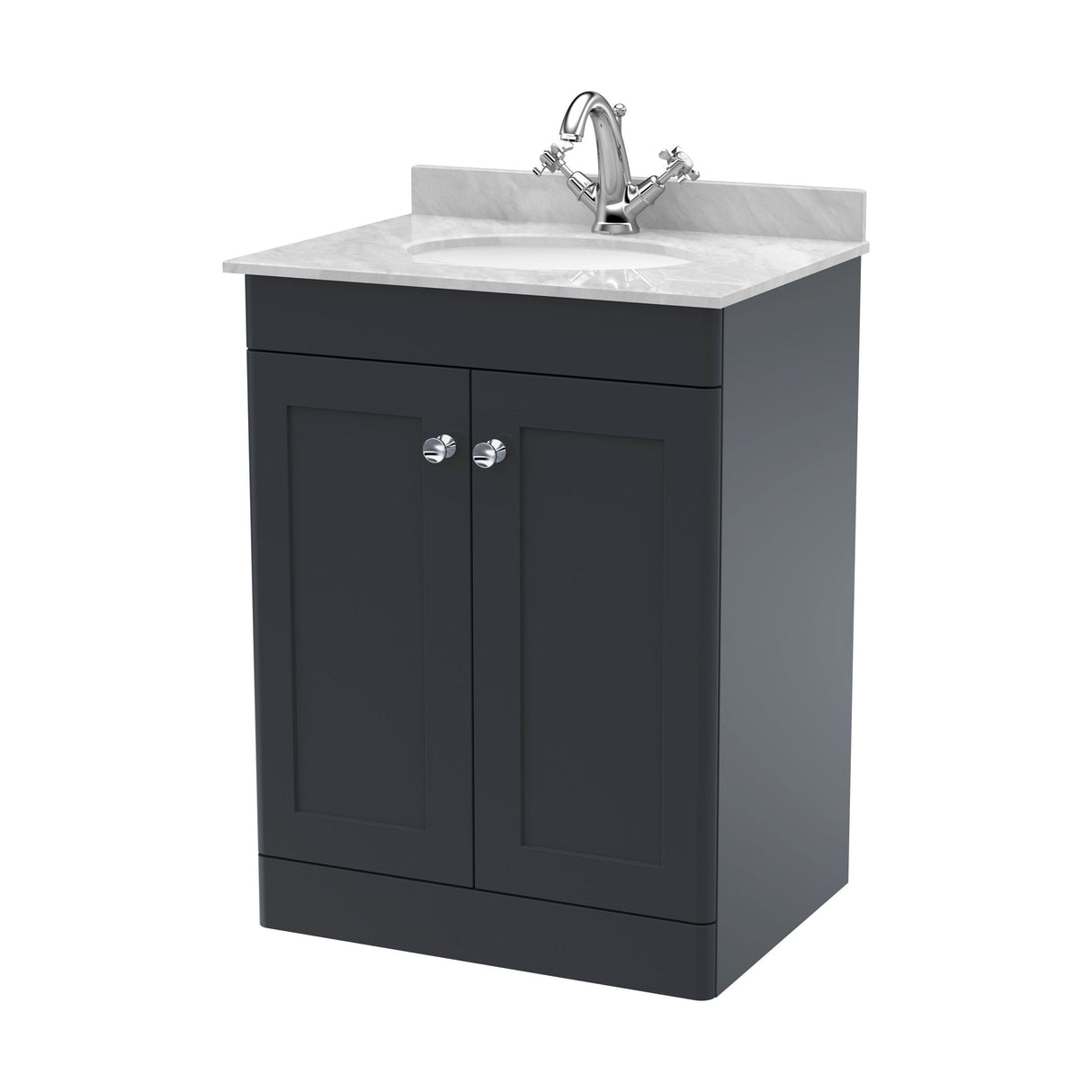 [BFCL1425GR1] Swynnerton Traditional 2 Door Floor Standing Vanity Unit with Grey Marble Worktop and 1 Tap Hole Basin, Choice of Size and Colour - Cutout
