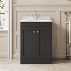 [BFCL1425GR1] Swynnerton Traditional 2 Door Floor Standing Vanity Unit with Grey Marble Worktop and 1 Tap Hole Basin, Choice of Size and Colour