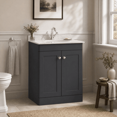 [BFCL1425GR1] Swynnerton Traditional 2 Door Floor Standing Vanity Unit with Grey Marble Worktop and 1 Tap Hole Basin, Choice of Size and Colour