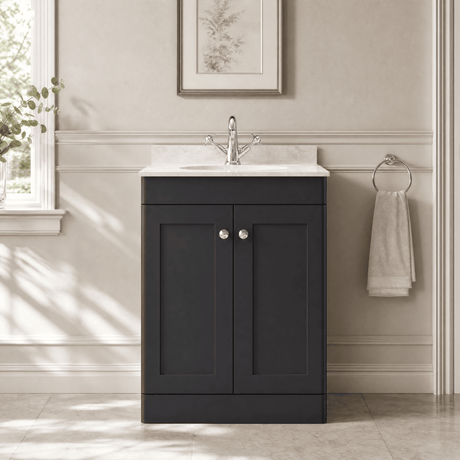 [BFCL1425GR1] Swynnerton Traditional 2 Door Floor Standing Vanity Unit with Grey Marble Worktop and 1 Tap Hole Basin, Choice of Size and Colour - Silo