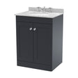 [BFCL1425GR3] Swynnerton Traditional 2 Door Floor Standing Vanity Unit with Marble Basin, Dark Grey, 600mm - Cutout