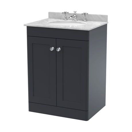[BFCL1425GR3] Swynnerton Traditional 2 Door Floor Standing Vanity Unit with Marble Basin, Dark Grey, 600mm - Cutout