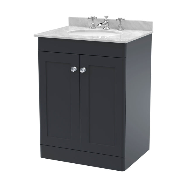 [BFCL1425GR3] Swynnerton Traditional 2 Door Floor Standing Vanity Unit with Marble Basin, Dark Grey, 600mm - Cutout