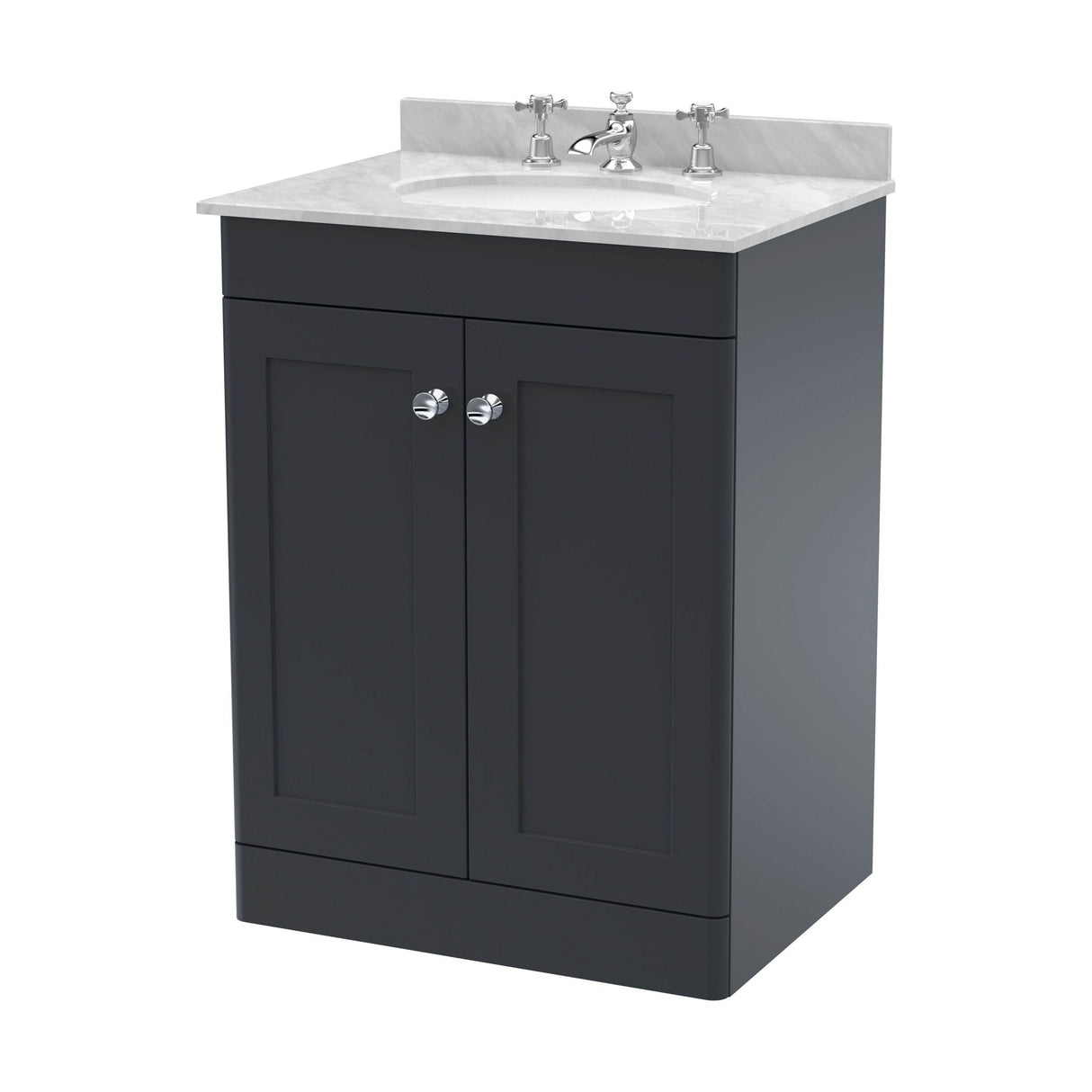 [BFCL1425GR3] Swynnerton Traditional 2 Door Floor Standing Vanity Basin Unit with 3 Tap Hole Grey Marble Top Basin, Choice of Size and Colour - Cutout