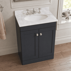 [BFCL1425GR3] Swynnerton Traditional 2 Door Floor Standing Vanity Basin Unit with 3 Tap Hole Grey Marble Top Basin, Choice of Size and Colour