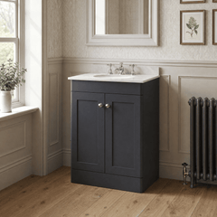 [BFCL1425GR3] Swynnerton Traditional 2 Door Floor Standing Vanity Basin Unit with 3 Tap Hole Grey Marble Top Basin, Choice of Size and Colour