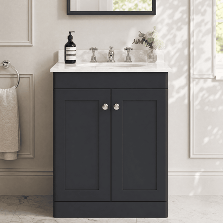[BFCL1425GR3] Swynnerton Traditional 2 Door Floor Standing Vanity Basin Unit with 3 Tap Hole Grey Marble Top Basin, Choice of Size and Colour - Silo