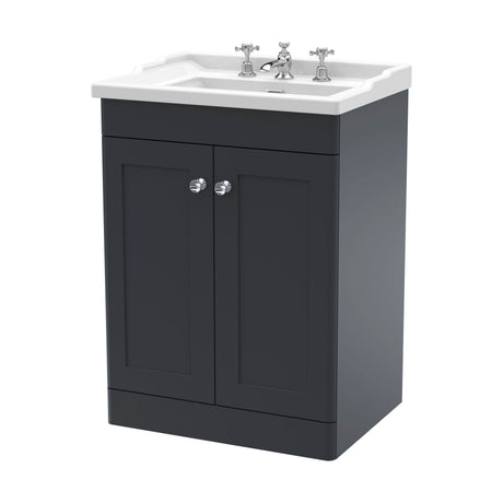 [BFCL1425G] Swynnerton Traditional 2 Door Floor Standing Vanity Unit with Basin, Dark Grey, 600mm - Cutout