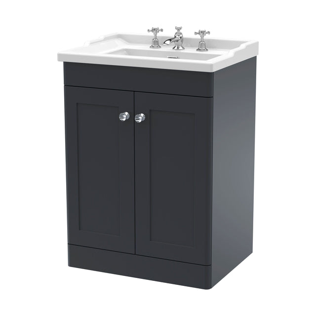 [BFCL1425G] Swynnerton Traditional 2 Door Floor Standing Vanity Unit with Basin, Dark Grey, 600mm - Cutout