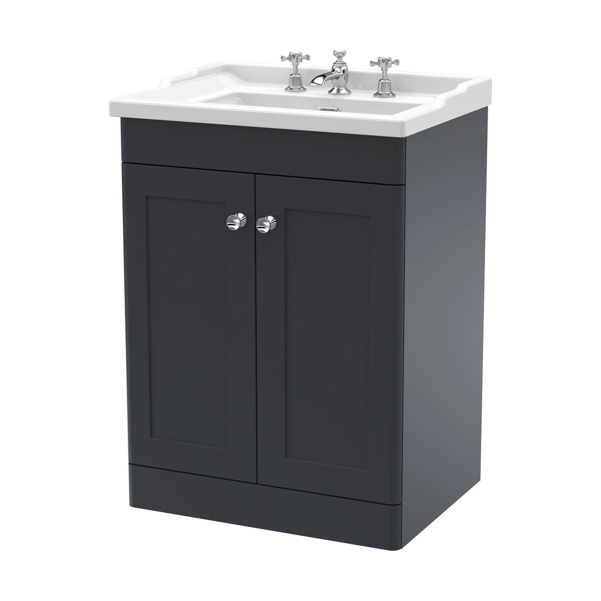 [BFCL1425G] Swynnerton Traditional 2 Door Floor Standing Vanity Basin Unit with 3 Tap Hole Traditional Ceramic Basin, Choice of Size and Colour - Cutout