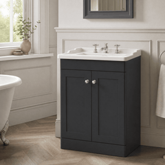 [BFCL1425G] Swynnerton Traditional 2 Door Floor Standing Vanity Basin Unit with 3 Tap Hole Traditional Ceramic Basin, Choice of Size and Colour