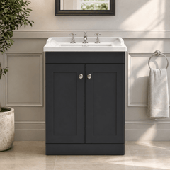 [BFCL1425G] Swynnerton Traditional 2 Door Floor Standing Vanity Basin Unit with 3 Tap Hole Traditional Ceramic Basin, Choice of Size and Colour - Silo