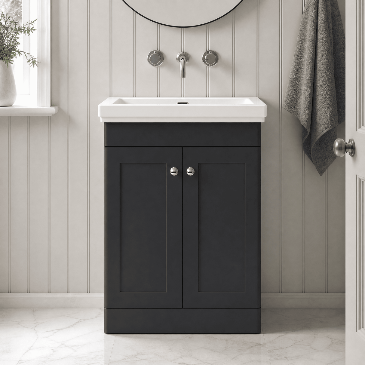 [BFCL1425H] Swynnerton Traditional 2 Door Floor Standing Vanity Unit with 0 Tap Hole Traditional Fireclay Basin, Choice of Size and Colour