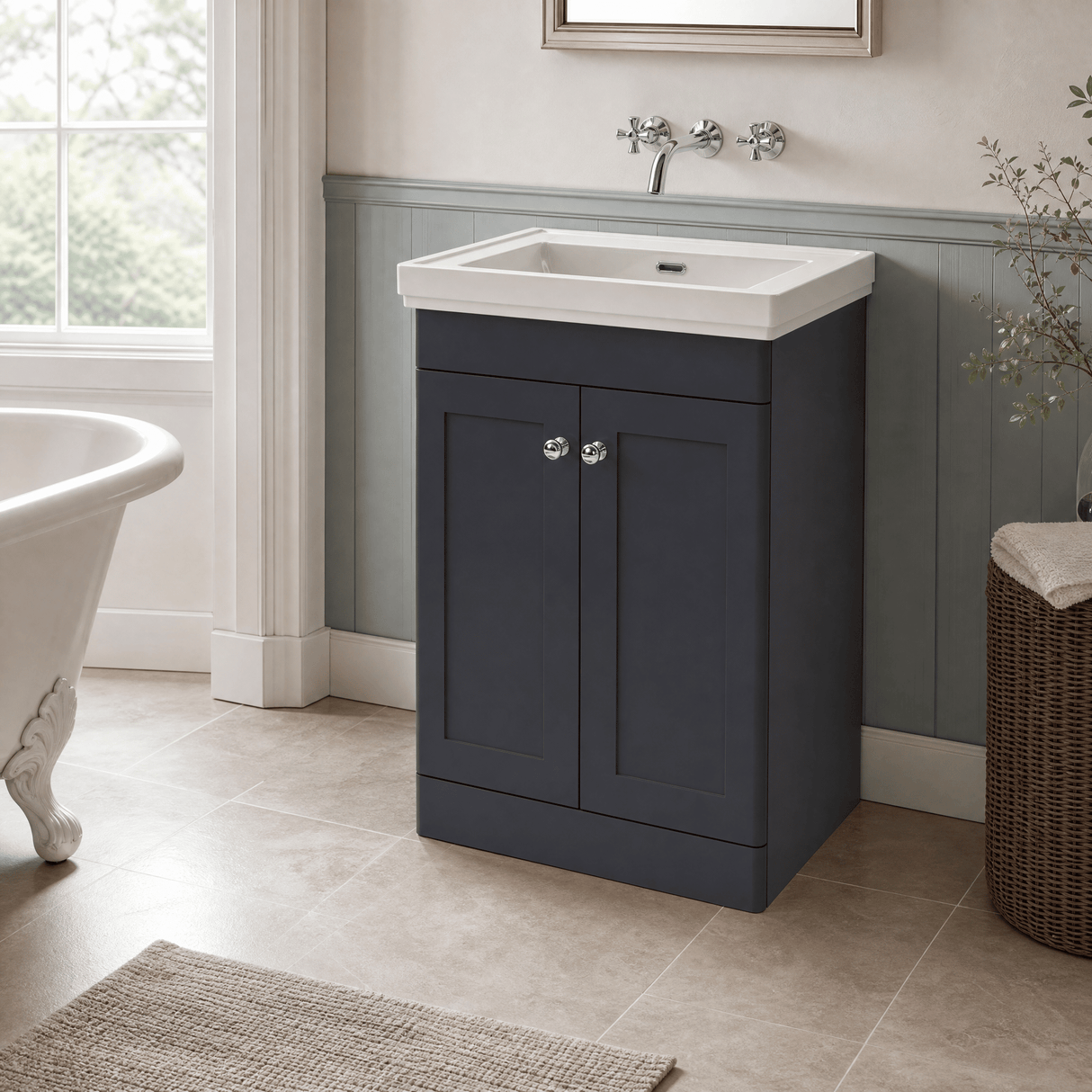 [BFCL1425H] Swynnerton Traditional 2 Door Floor Standing Vanity Unit with 0 Tap Hole Traditional Fireclay Basin, Choice of Size and Colour
