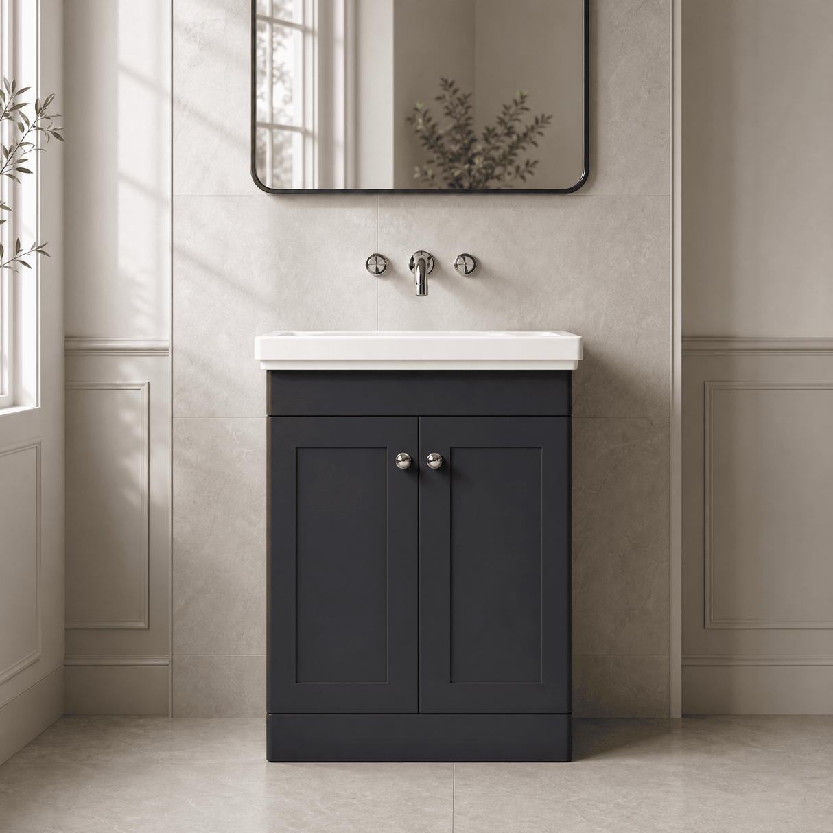 [BFCL1425H] Swynnerton Traditional 2 Door Floor Standing Vanity Unit with 0 Tap Hole Traditional Fireclay Basin, Choice of Size and Colour - Silo
