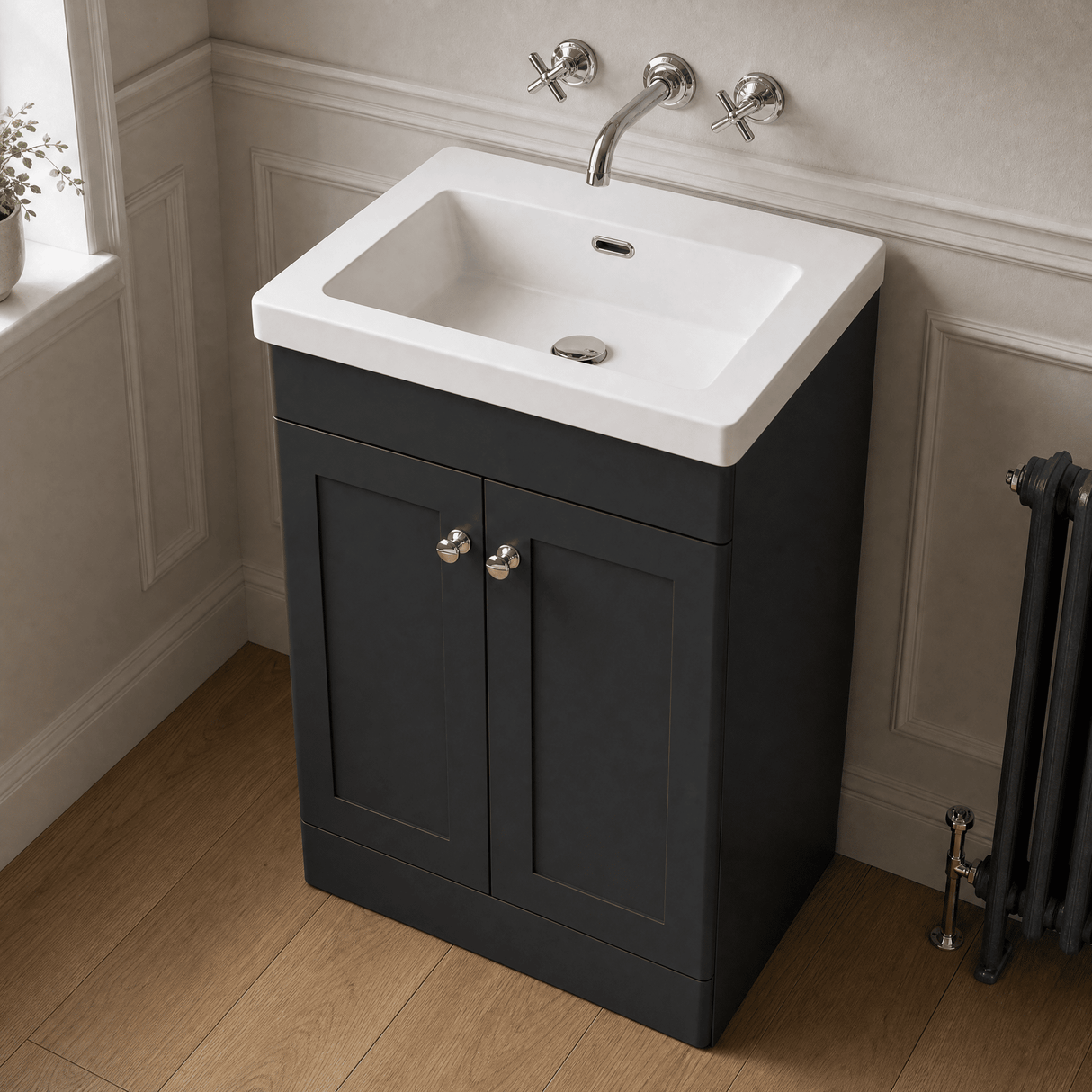 [BFCL1425K] Swynnerton Traditional 2 Door Floor Standing Vanity Basin Unit with 0 Tap Hole Modern Fireclay Basin, Choice of Size and Colour