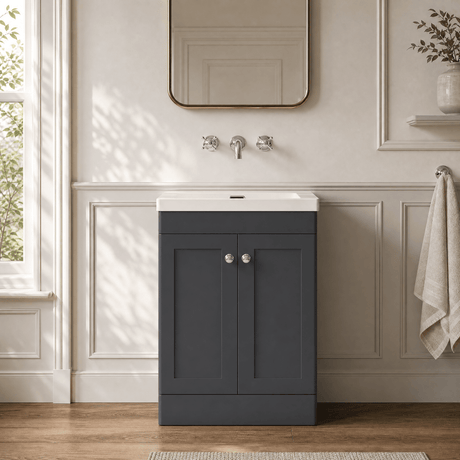 [BFCL1425K] Swynnerton Traditional 2 Door Floor Standing Vanity Basin Unit with 0 Tap Hole Modern Fireclay Basin, Choice of Size and Colour - Silo
