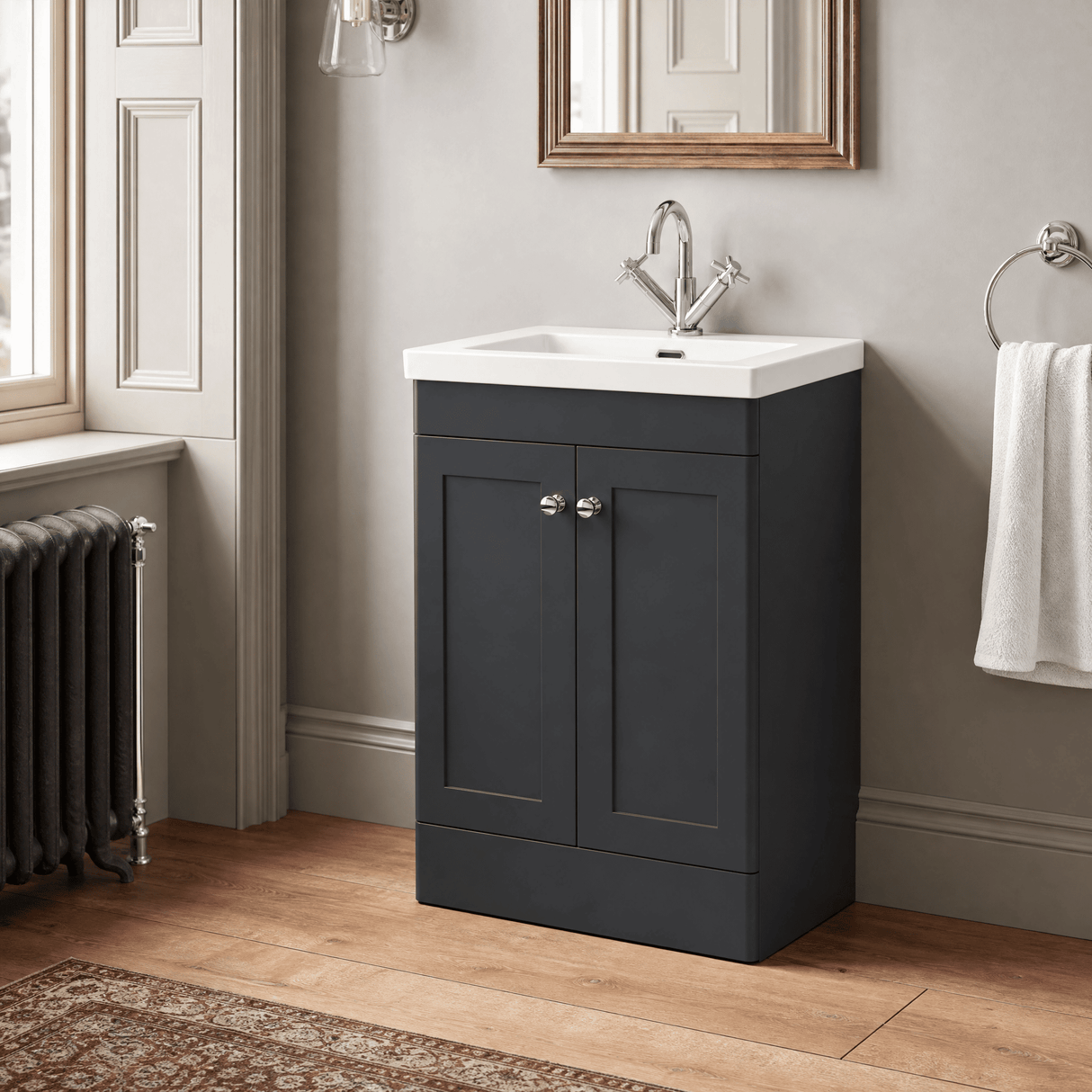 [BFCL1425L] Swynnerton Traditional 2 Door Floor Standing Vanity Basin Unit with 1 Tap Hole Modern Fireclay Basin, Choice of Size and Colour