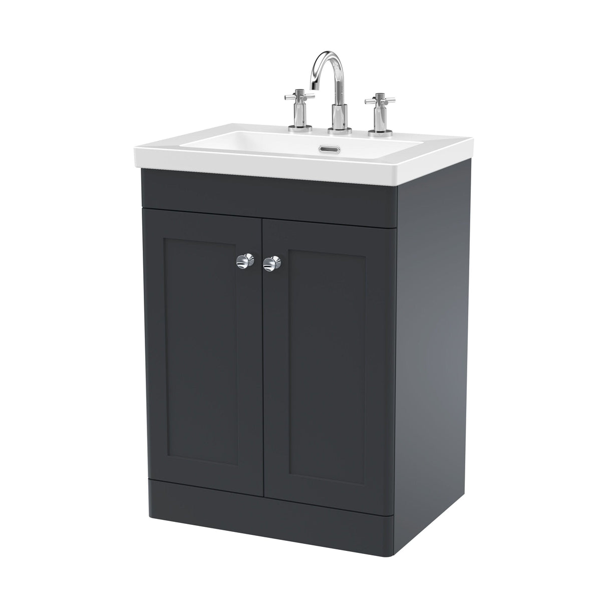 [BFCL1425M] Swynnerton Traditional 2 Door Floor Standing Vanity Basin Unit with 3 Tap Hole Modern Fireclay Basin, Choice of Size and Colour - Cutout