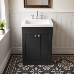 [BFCL1425M] Swynnerton Traditional 2 Door Floor Standing Vanity Basin Unit with 3 Tap Hole Modern Fireclay Basin, Choice of Size and Colour