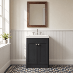 [BFCL1425M] Swynnerton Traditional 2 Door Floor Standing Vanity Basin Unit with 3 Tap Hole Modern Fireclay Basin, Choice of Size and Colour - Silo