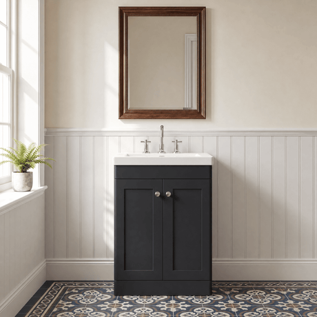 [BFCL1425M] Swynnerton Traditional 2 Door Floor Standing Vanity Basin Unit with 3 Tap Hole Modern Fireclay Basin, Choice of Size and Colour - Silo