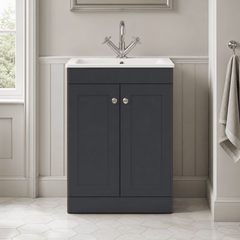 [BFCL1425P] Swynnerton Traditional 2 Door Floor Standing Vanity Basin Unit with 1 Tap Hole Stone Basin, Choice of Size and Colour