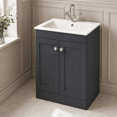 [BFCL1425P] Swynnerton Traditional 2 Door Floor Standing Vanity Basin Unit with 1 Tap Hole Stone Basin, Choice of Size and Colour