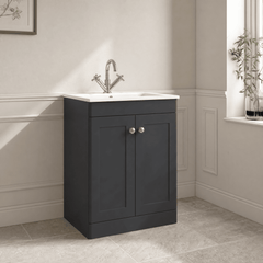 [BFCL1425P] Swynnerton Traditional 2 Door Floor Standing Vanity Basin Unit with 1 Tap Hole Stone Basin, Choice of Size and Colour