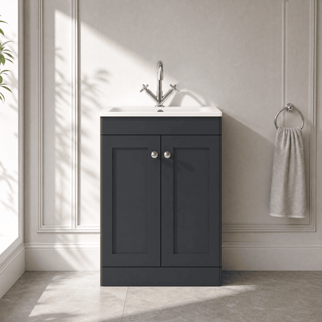 [BFCL1425P] Swynnerton Traditional 2 Door Floor Standing Vanity Basin Unit with 1 Tap Hole Stone Basin, Choice of Size and Colour - Silo