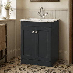 [BFCL1425Q] Swynnerton Traditional 2 Door Floor Standing Vanity Basin Unit with 1 Tap Hole Marble Effect Stone Basin, Choice of Size and Colour
