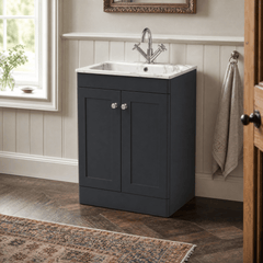 [BFCL1425Q] Swynnerton Traditional 2 Door Floor Standing Vanity Basin Unit with 1 Tap Hole Marble Effect Stone Basin, Choice of Size and Colour