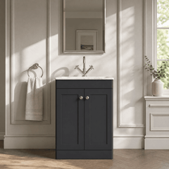 [BFCL1425Q] Swynnerton Traditional 2 Door Floor Standing Vanity Basin Unit with 1 Tap Hole Marble Effect Stone Basin, Choice of Size and Colour - Silo