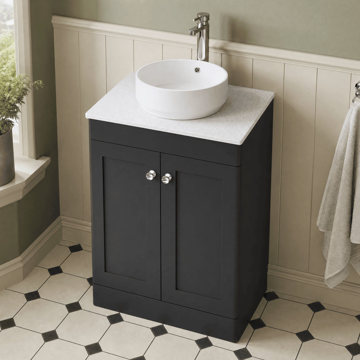 [BFCL1425WMT] Swynnerton Traditional 2 Door Floor Standing Vanity Unit with White Marble Worktop, Choice of Size and Colour