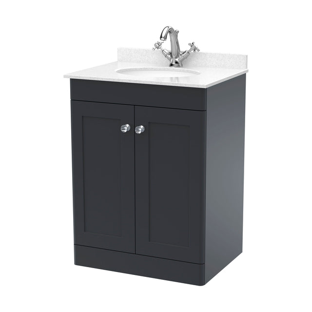 [BFCL1425WR1] Swynnerton Traditional 2 Door Floor Standing Vanity Unit with Marble Basin, Dark Grey, 600mm - Cutout