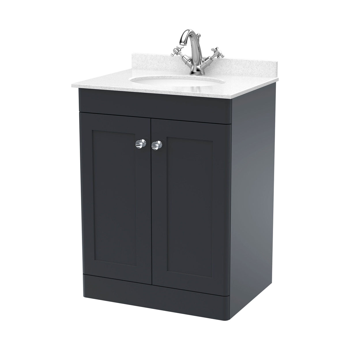 [BFCL1425WR1] Swynnerton Traditional 2 Door Floor Standing Vanity Basin Unit with 1 Tap Hole White Marble Worktop and Basin, Choice of Size and Colour - Cutout