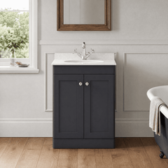 [BFCL1425WR1] Swynnerton Traditional 2 Door Floor Standing Vanity Basin Unit with 1 Tap Hole White Marble Worktop and Basin, Choice of Size and Colour