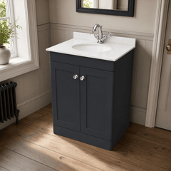 [BFCL1425WR1] Swynnerton Traditional 2 Door Floor Standing Vanity Basin Unit with 1 Tap Hole White Marble Worktop and Basin, Choice of Size and Colour