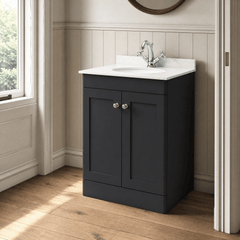 [BFCL1425WR1] Swynnerton Traditional 2 Door Floor Standing Vanity Basin Unit with 1 Tap Hole White Marble Worktop and Basin, Choice of Size and Colour