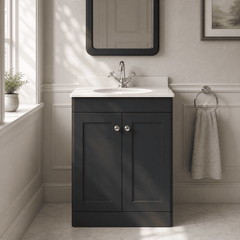 [BFCL1425WR1] Swynnerton Traditional 2 Door Floor Standing Vanity Basin Unit with 1 Tap Hole White Marble Worktop and Basin, Choice of Size and Colour - Silo