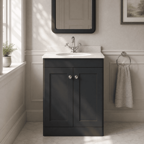 [BFCL1425WR1] Swynnerton Traditional 2 Door Floor Standing Vanity Basin Unit with 1 Tap Hole White Marble Worktop and Basin, Choice of Size and Colour - Silo