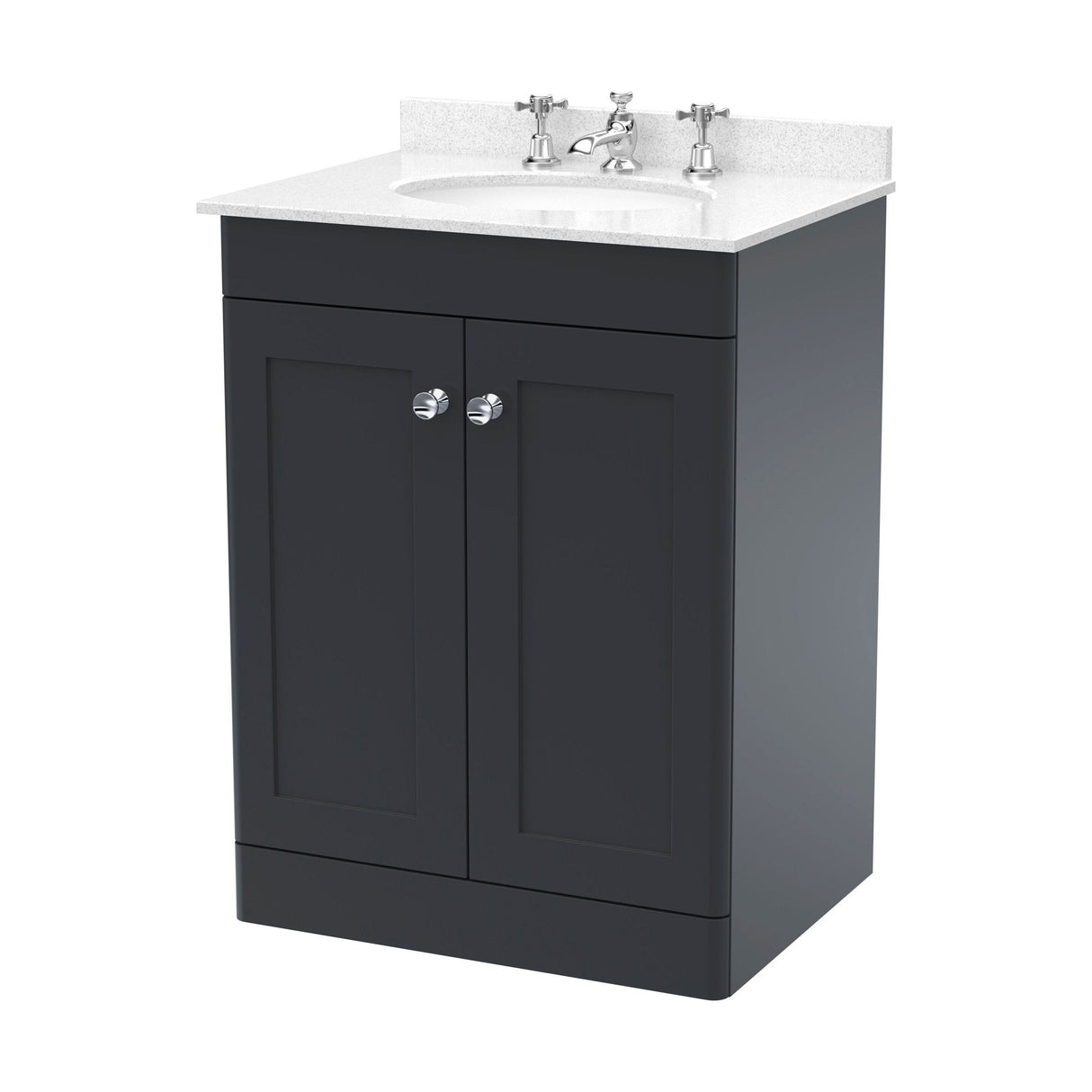[BFCL1425WR3] Swynnerton Traditional 2 Door Floor Standing Vanity Basin Unit with 3 Tap Hole White Marble Worktop and Basin, Choice of Size and Colour - Cutout
