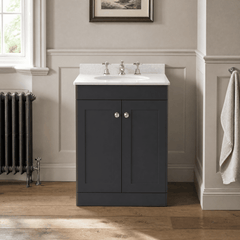 [BFCL1425WR3] Swynnerton Traditional 2 Door Floor Standing Vanity Basin Unit with 3 Tap Hole White Marble Worktop and Basin, Choice of Size and Colour